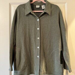 Vintage Women's Norm Thompson Cardigan Sweater Tie Back Green Large Tencel
